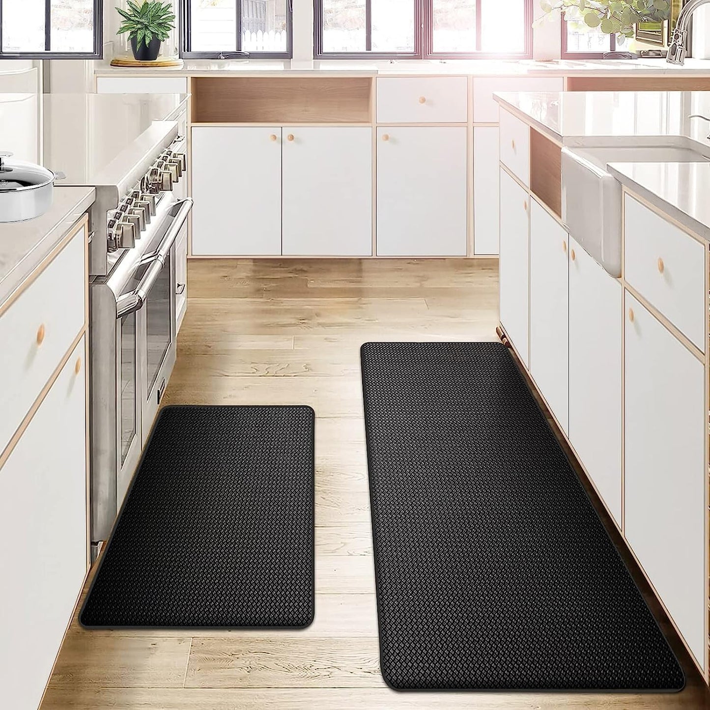 Kitchen floor rug with ergonomic design and non-slip surface for safety