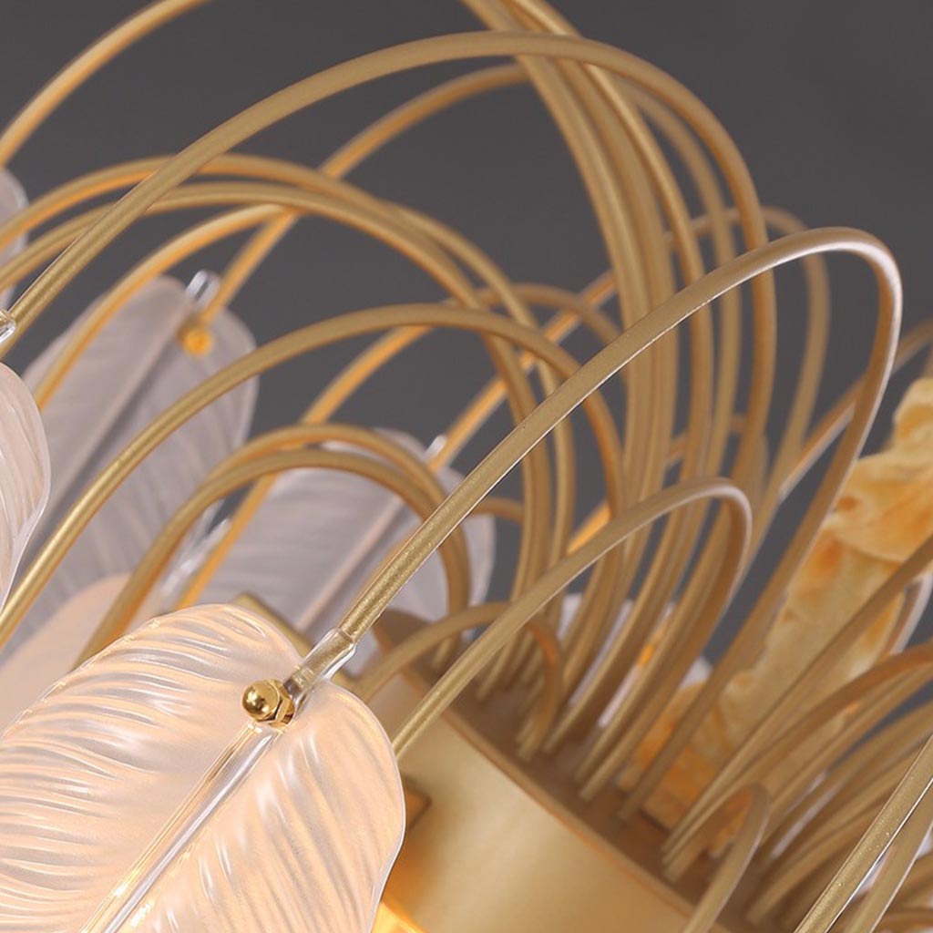 Modern chandelier made of ore glass feather, gold & white 8