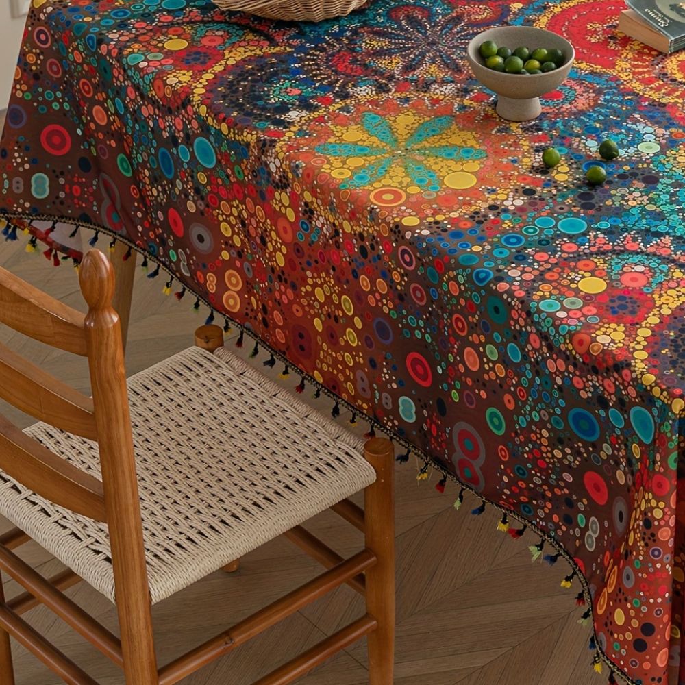 Hypno Bloom Tassel Tablecloth 3, a luxurious and elegant tablecloth for formal events.