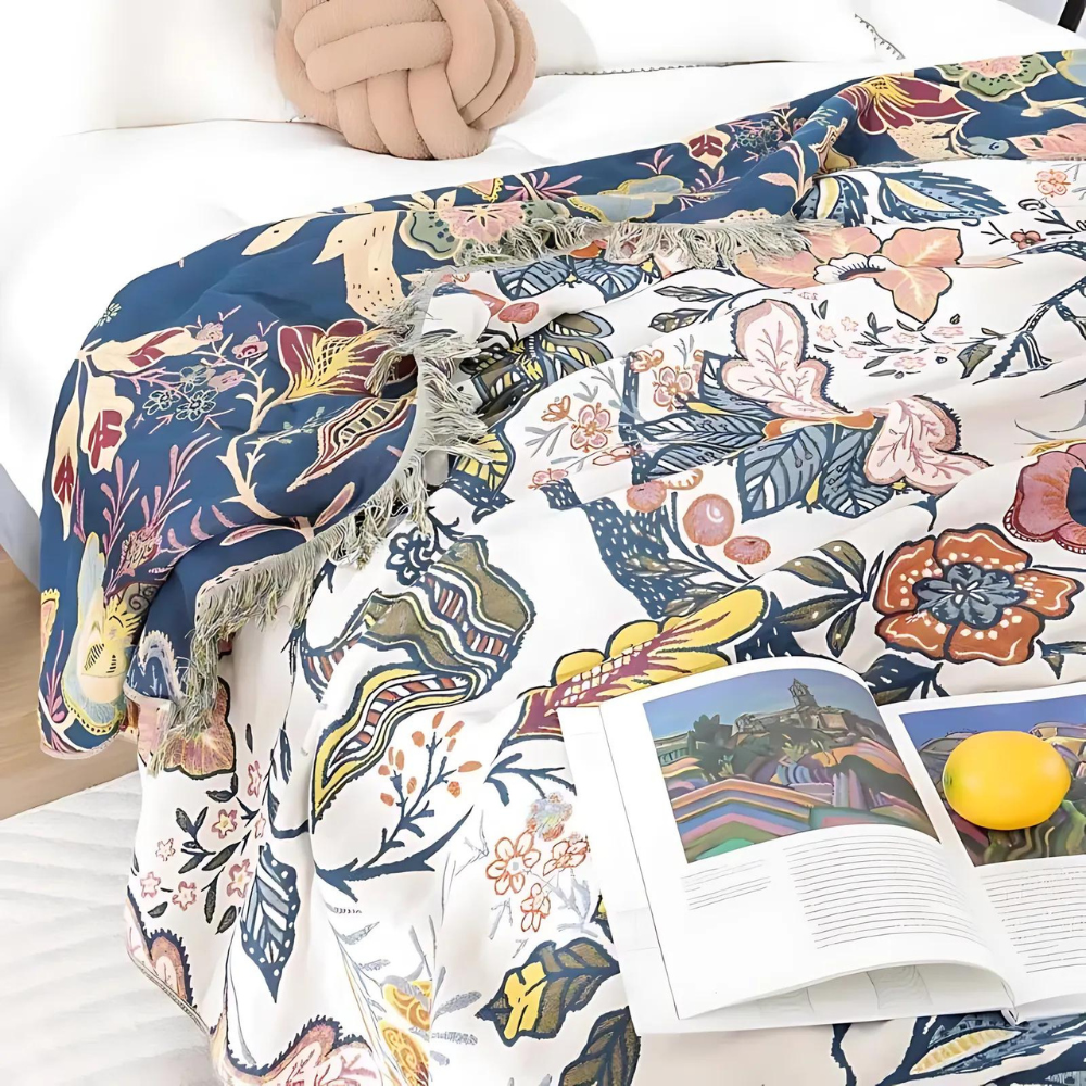Flora Jacquard Blanket by Artistic Weavers, cozy living room throw
