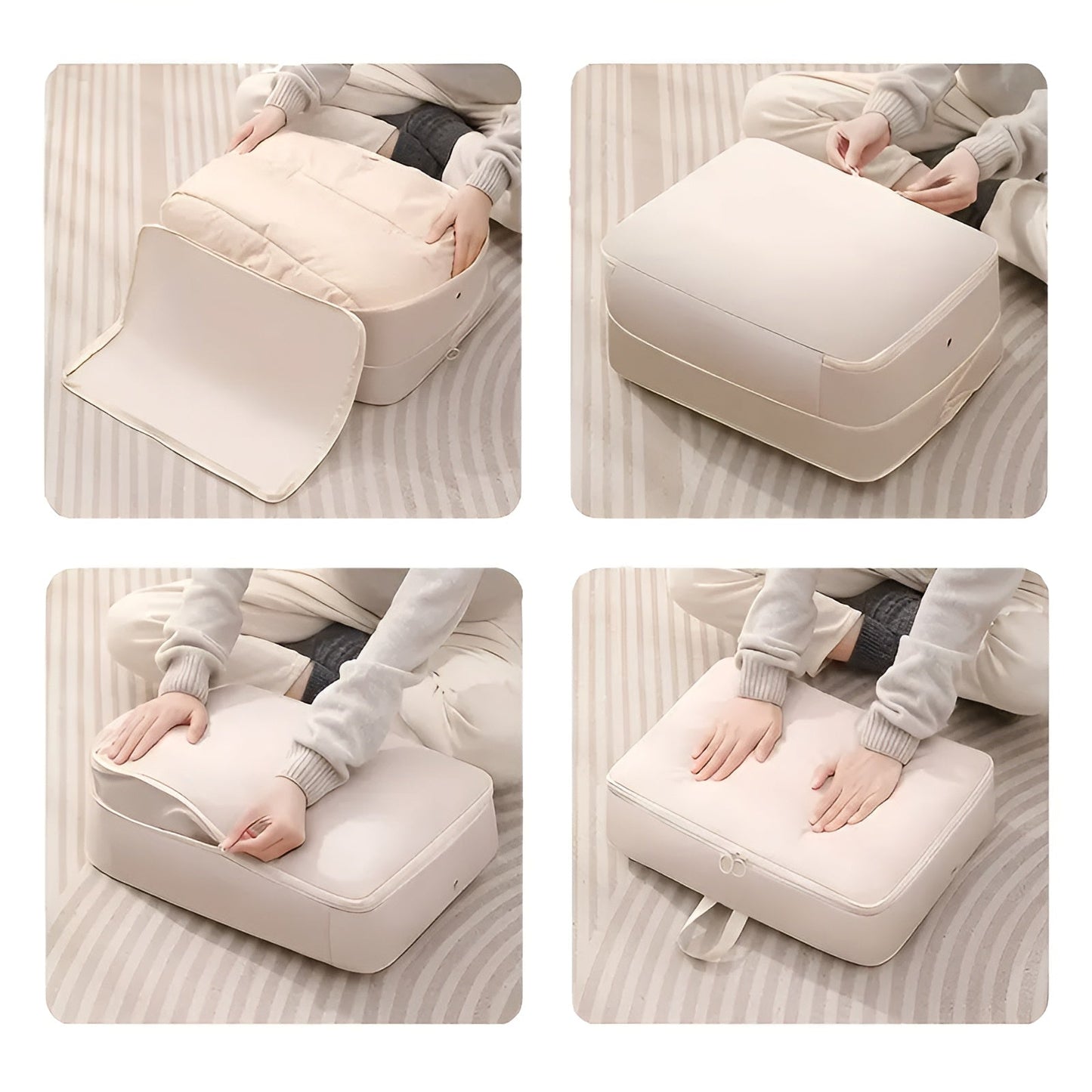 Portable compression packing bag for travel and organization at home.