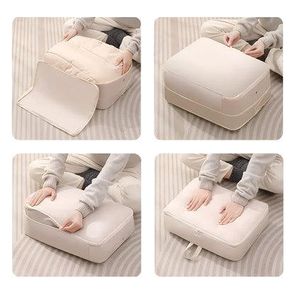 Portable compression packing bag for travel and organization at home.