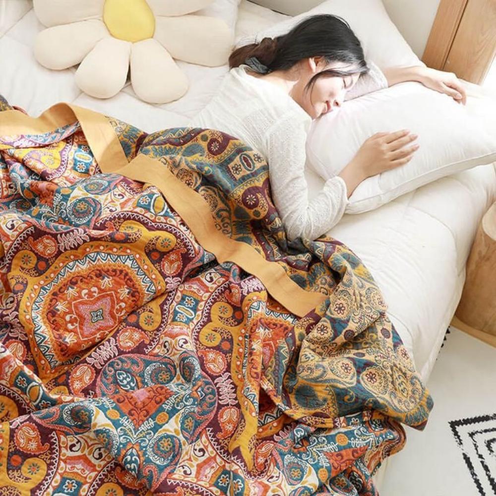 Boho-chic 100% cotton sofa throw blanket by Elara Haus