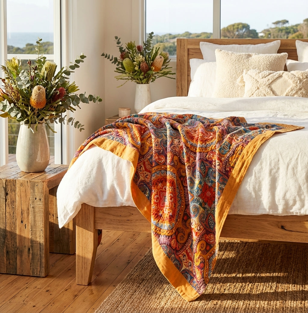 Boho-style 100% cotton sofa throw blanket by Elara Haus
