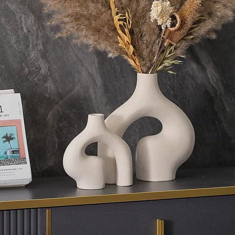 Abstract double ceramic vase in Danish style, decorative home accessory
