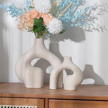 Close-up of abstract double ceramic vase, minimalist home decor