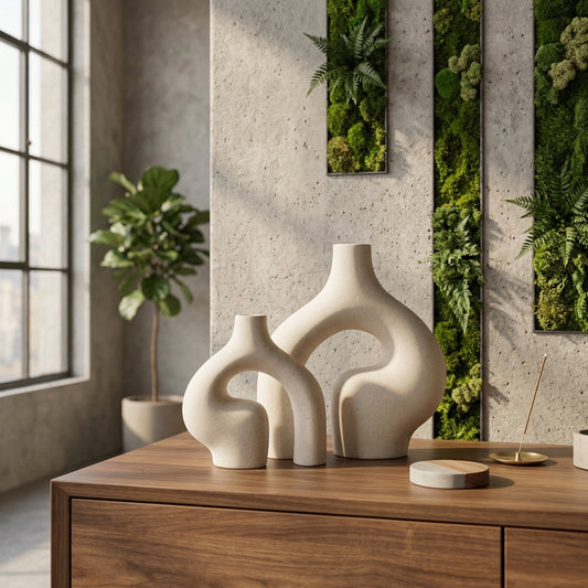 Abstract sculptural hollow ceramic vase by Elara Haus, modern home decor