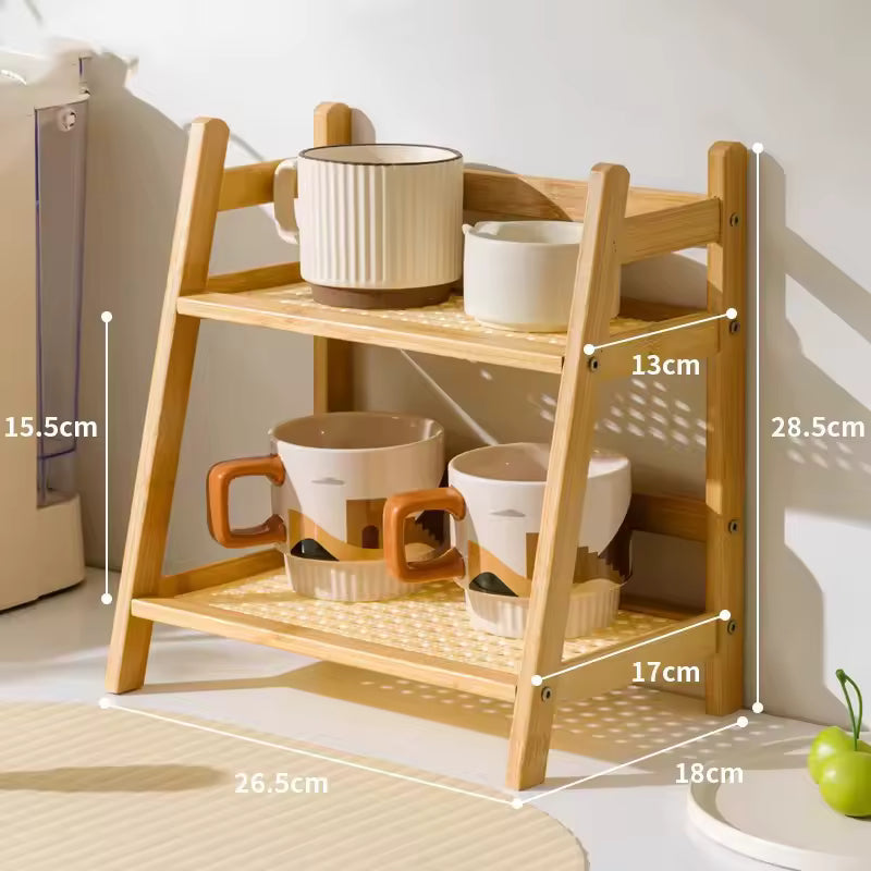 Multi-purpose bamboo kitchen organizer for cups and mugs