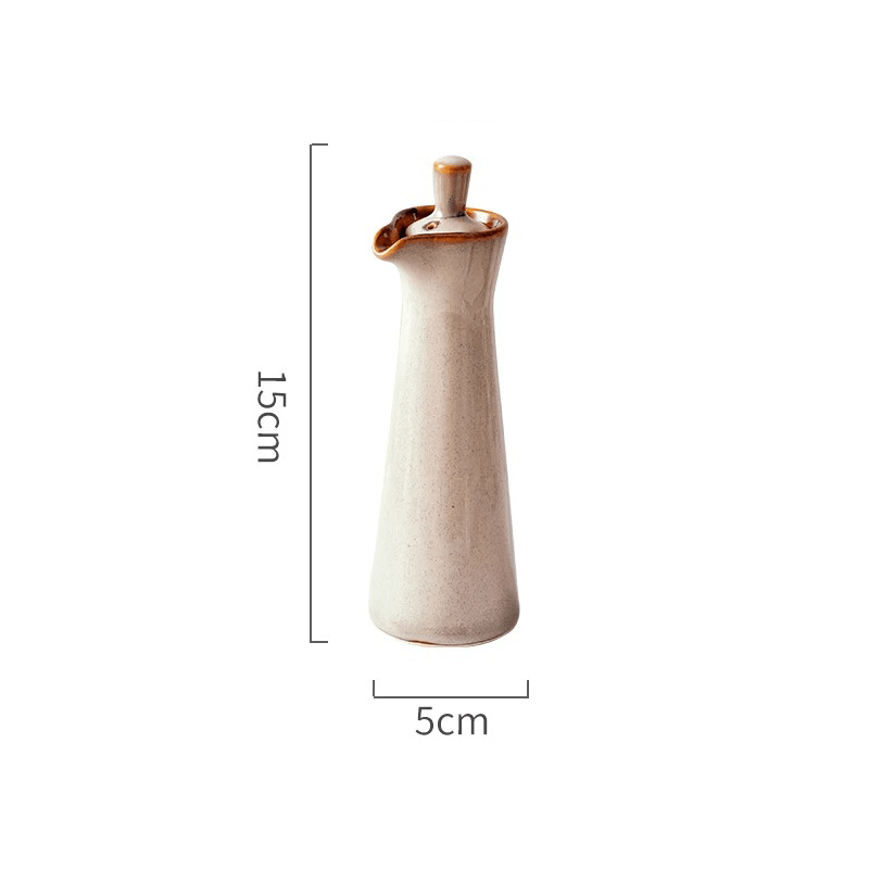 Ceramic dispenser bottle with run glaze finish for olive oil and vinegar