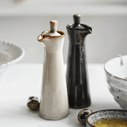 Ceramic run glaze oil and vinegar dispenser bottle with elegant design