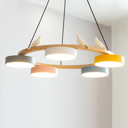 Elara Haus Chandelier - Metal And Wood Elegant Bird Design Chandelier Light 9