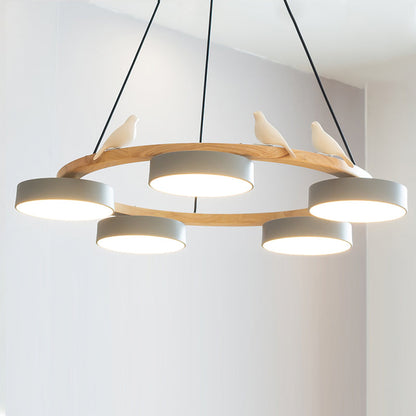 Elara Haus Chandelier - Metal And Wood Elegant Bird Design Chandelier Light 10
