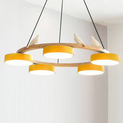 Elara Haus Chandelier - Metal And Wood Elegant Bird Design Chandelier Light 15