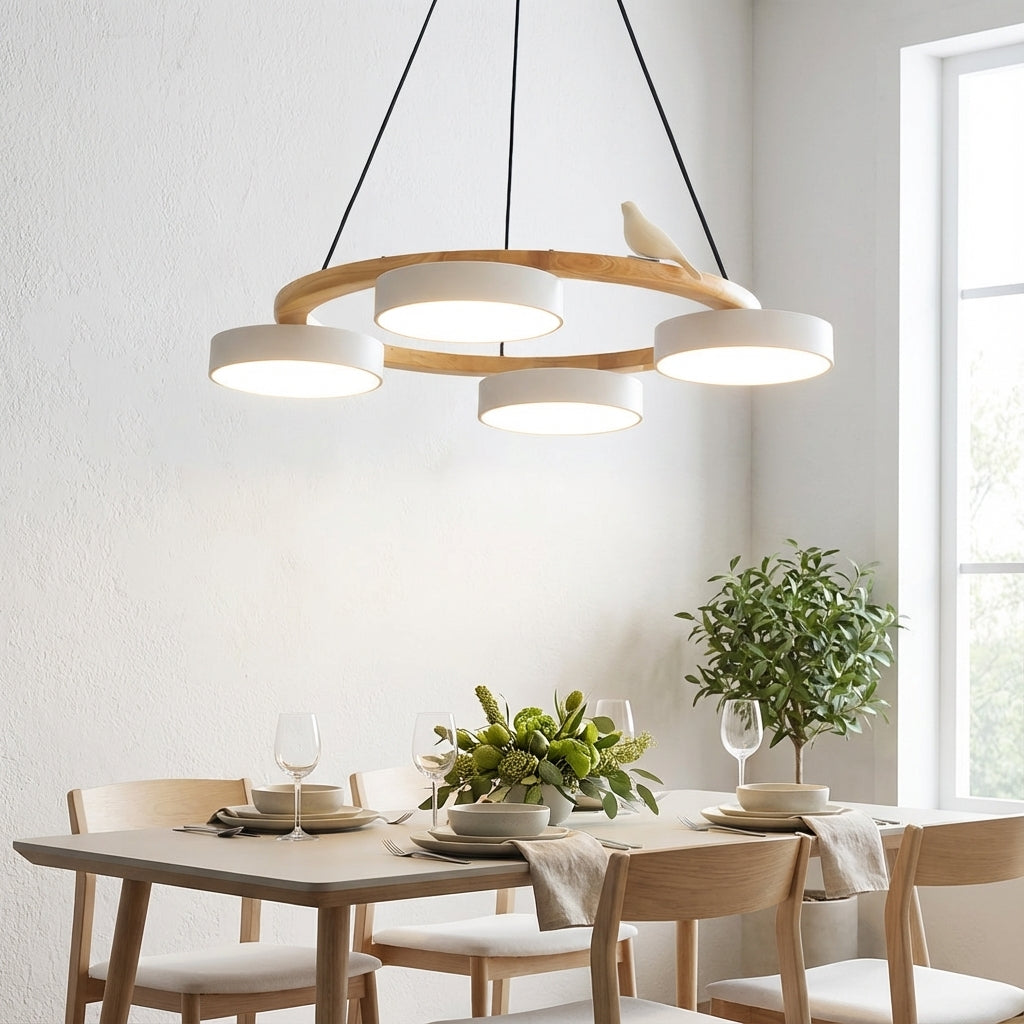 Elara Haus Chandelier - Metal And Wood Elegant Bird Design Chandelier Light