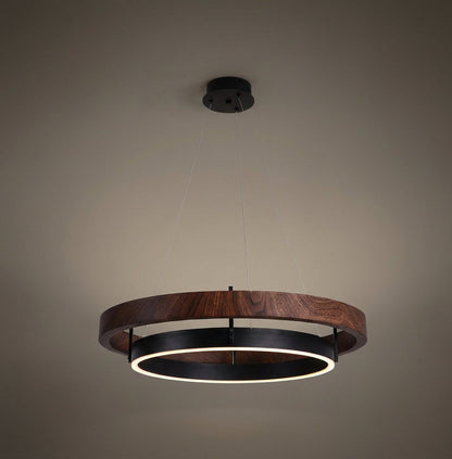 Elara Haus Cloud Ring Pendant - Modern Walnut Finish LED Suspension