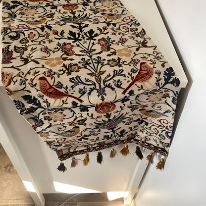 Vintage Floral and Bird Jacquard Tapestry Runner