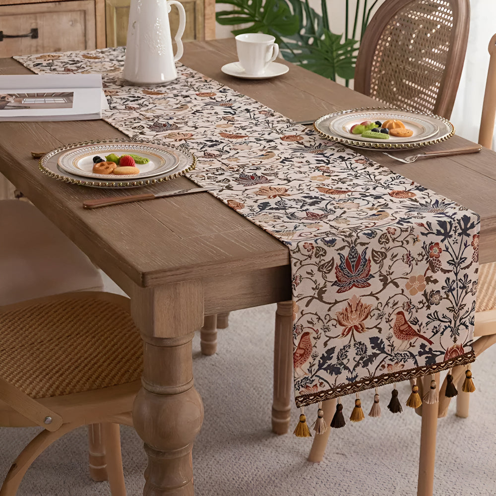 Vintage Floral and Bird Jacquard Tapestry Runner