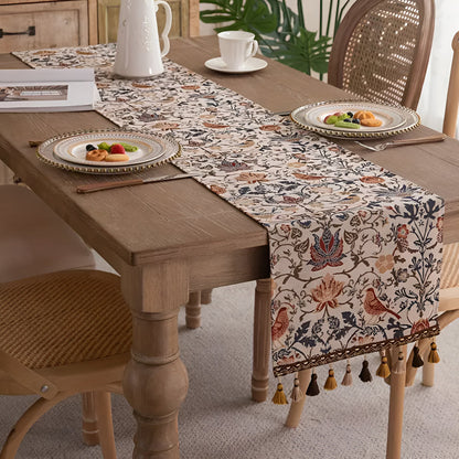 Vintage Floral and Bird Jacquard Tapestry Runner