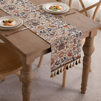 Vintage Floral & Bird Jacquard Table Runner 2