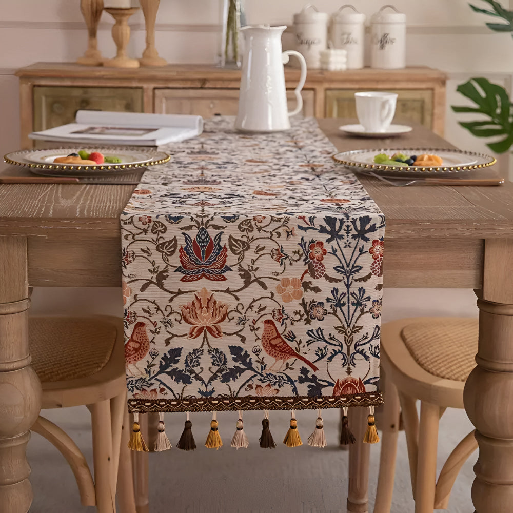 Vintage Floral and Bird Jacquard Tapestry Runner