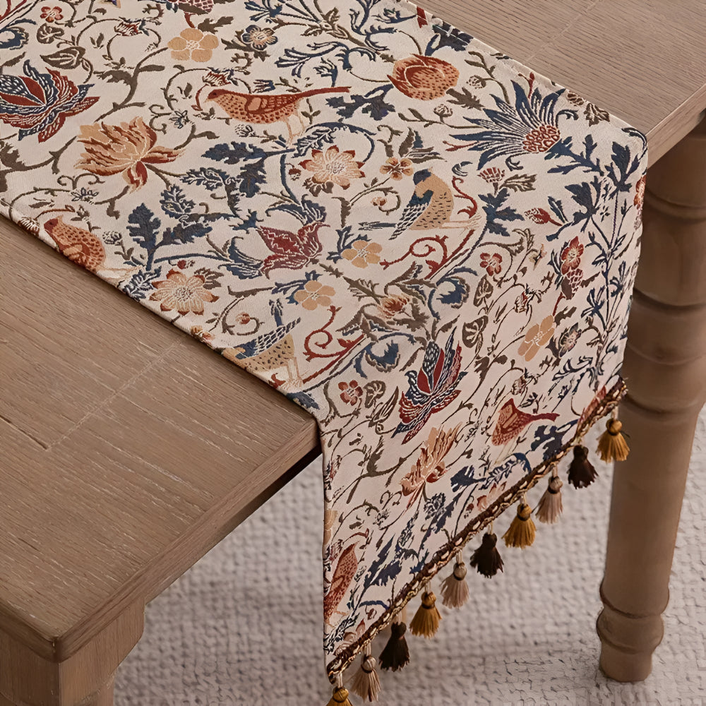 Vintage Floral and Bird Jacquard Tapestry Runner