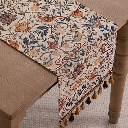 Vintage Floral and Bird Jacquard Tapestry Runner