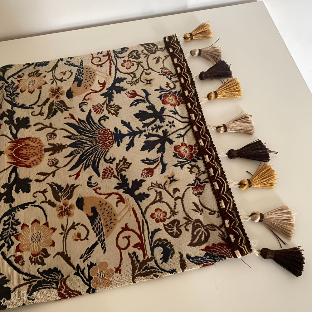 Vintage Floral and Bird Jacquard Tapestry Runner