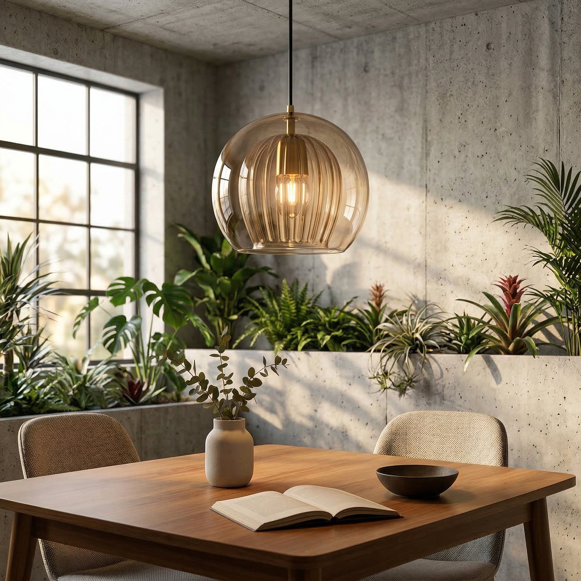 Elara Haus Double-Glass Pendant – Fluted Core Luminous Dome