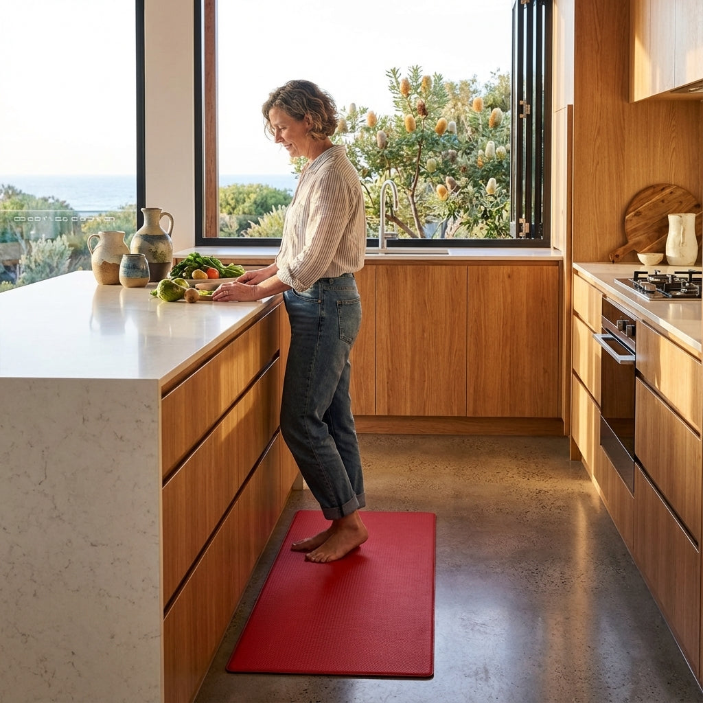 Ergonomic kitchen floor mat with non-slip surface for comfort and safety