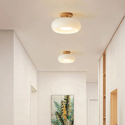 Elara Haus Flush Mount Ceiling Light - Wood and Glass LED Ceiling Lights 0