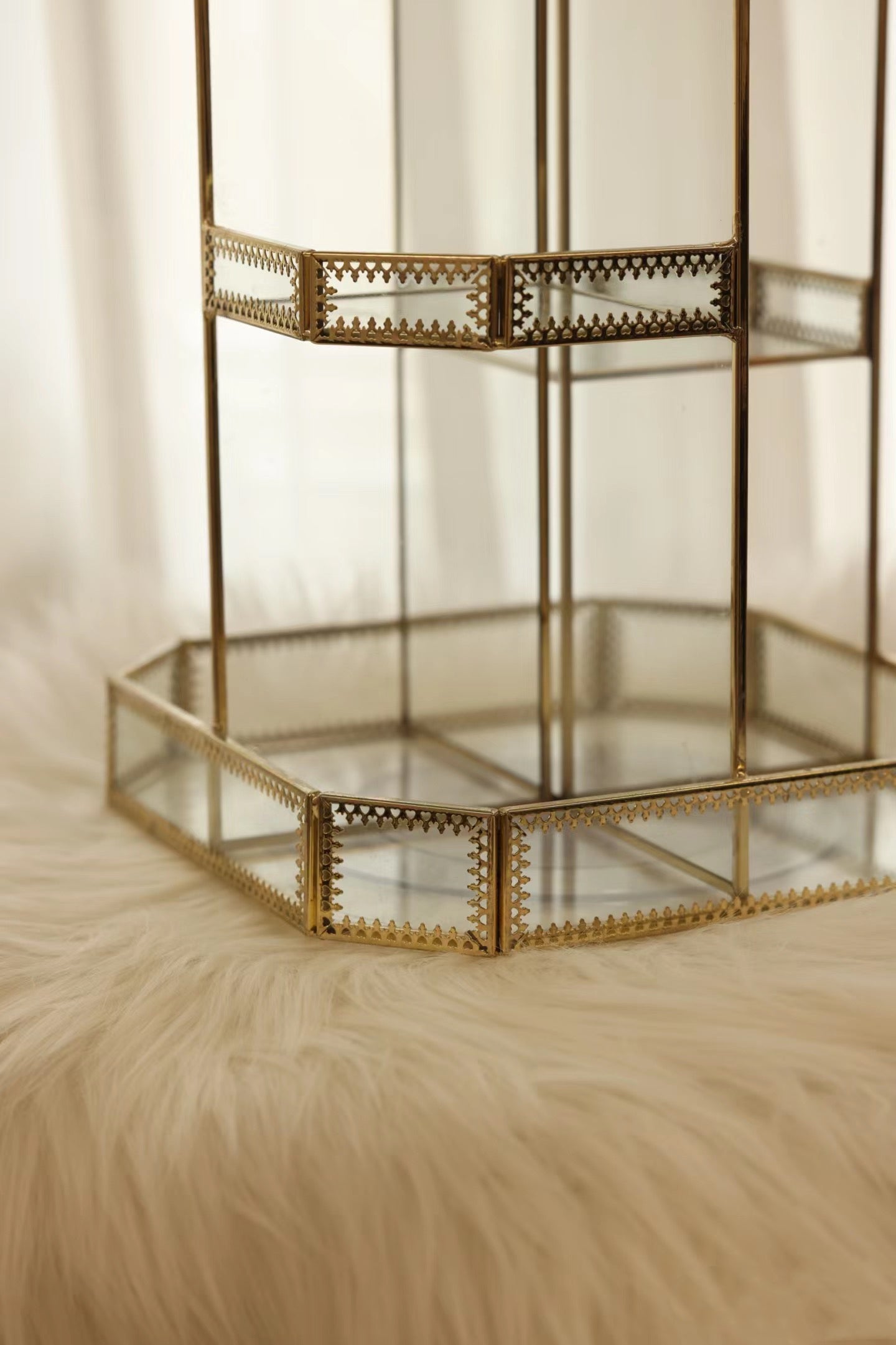 Gold Glass Rotation Makeup Perfume Tray Organizer 2