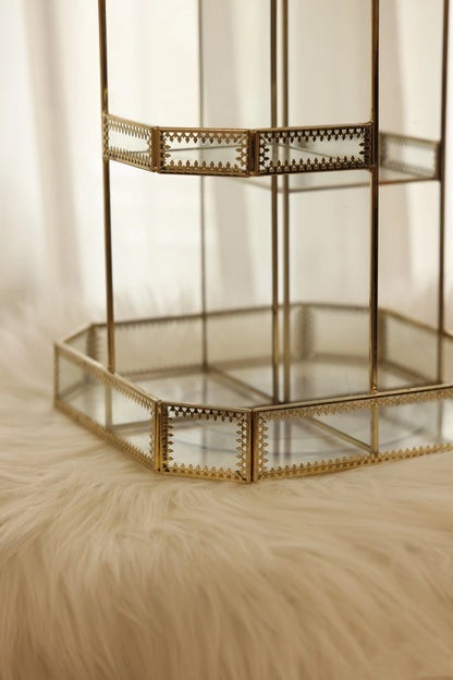 Gold Glass Rotation Makeup Perfume Tray Organizer 2