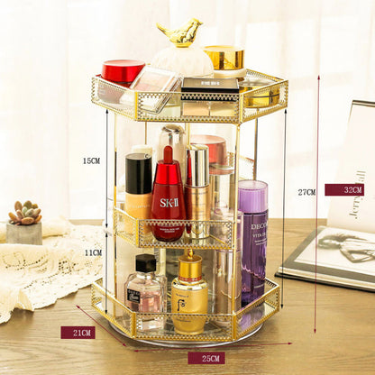 Gold Glass Rotation Makeup Perfume Tray Organizer 4