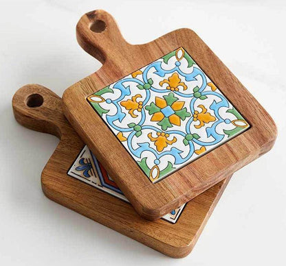 Rustic Coaster | Solid Wood & Ceramic Trivet 6