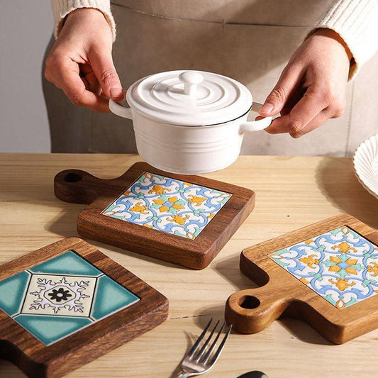 Rustic Coaster | Solid Wood & Ceramic Trivet 1