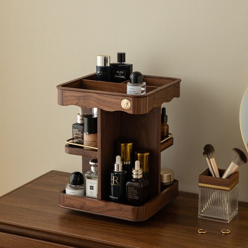 Heritage Timber Rotating Vanity Carousel with Carved Accents and Storage