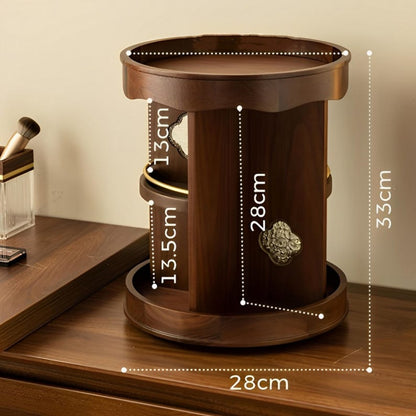 Elegant Wooden Vanity Storage with 360° Rotating Makeup Organizer and Accents