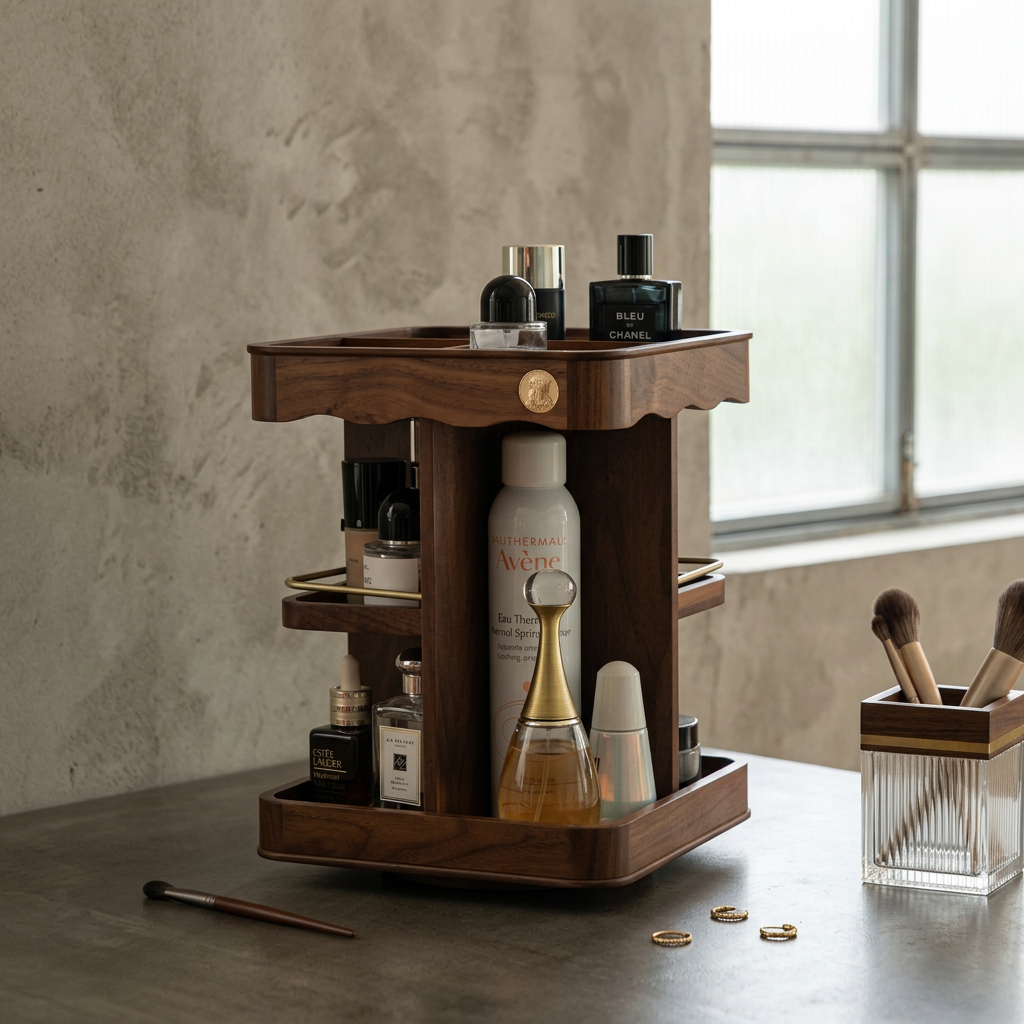 Elegant Heritage Timber Rotating Vanity Carousel with Storage