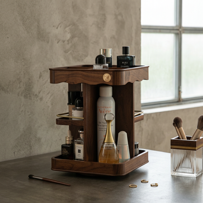 Elegant Heritage Timber Rotating Vanity Carousel with Storage