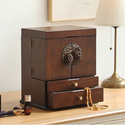 Elegant Walnut Vanity Table with Drawers and Mirror