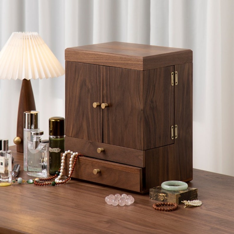Luxury Walnut Vanity Storage Cabinet with Jewelry Organizer