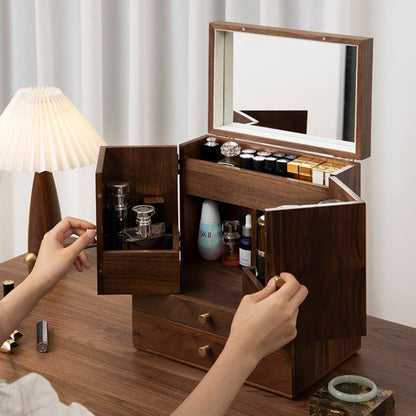 Heritage Walnut Vanity Storage Cabinet with Pinecone Accents