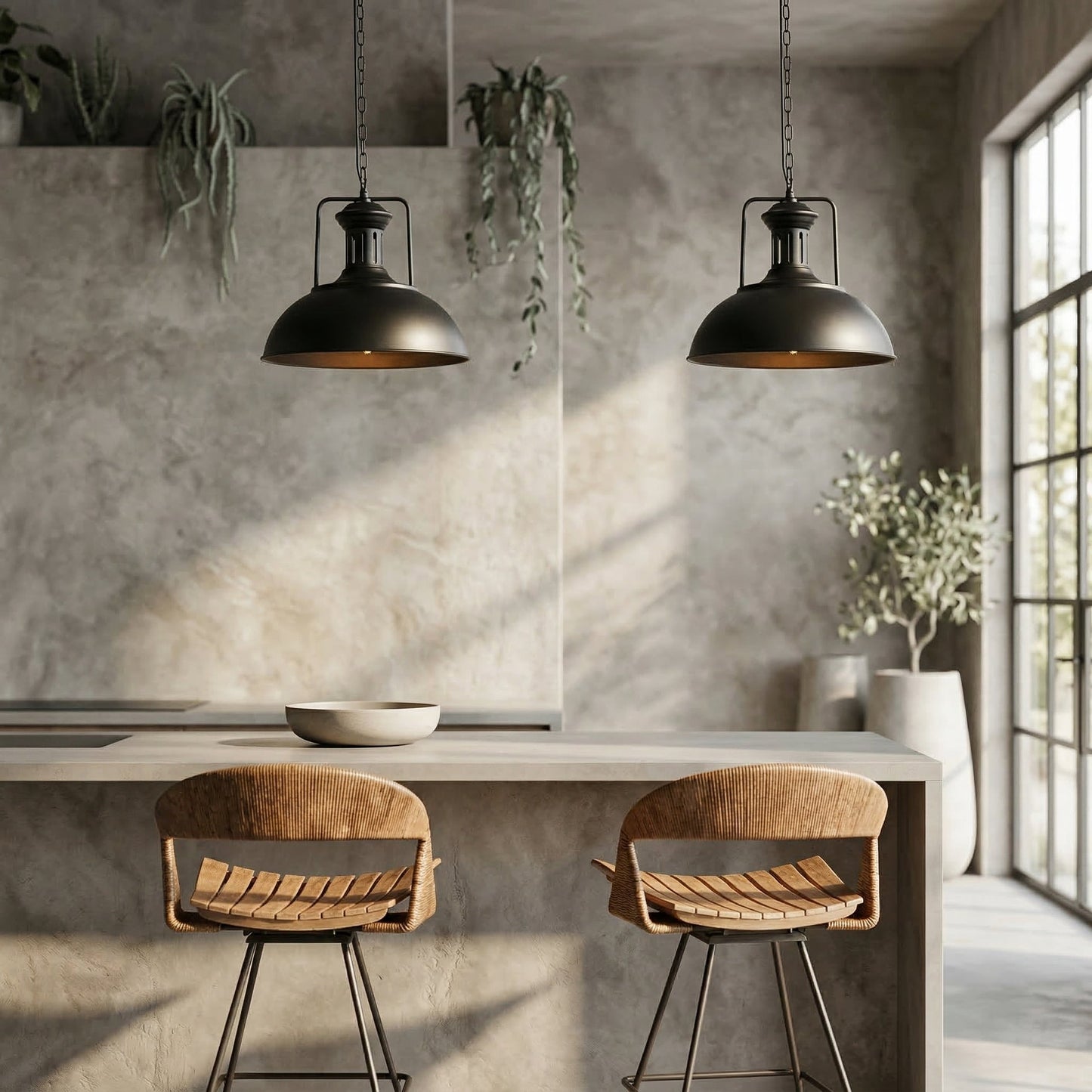 Elara Haus Industrial Matte Black Metal Dome Pendant