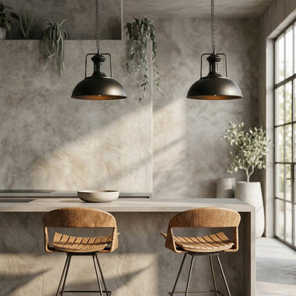 Elara Haus Industrial Matte Black Metal Dome Pendant