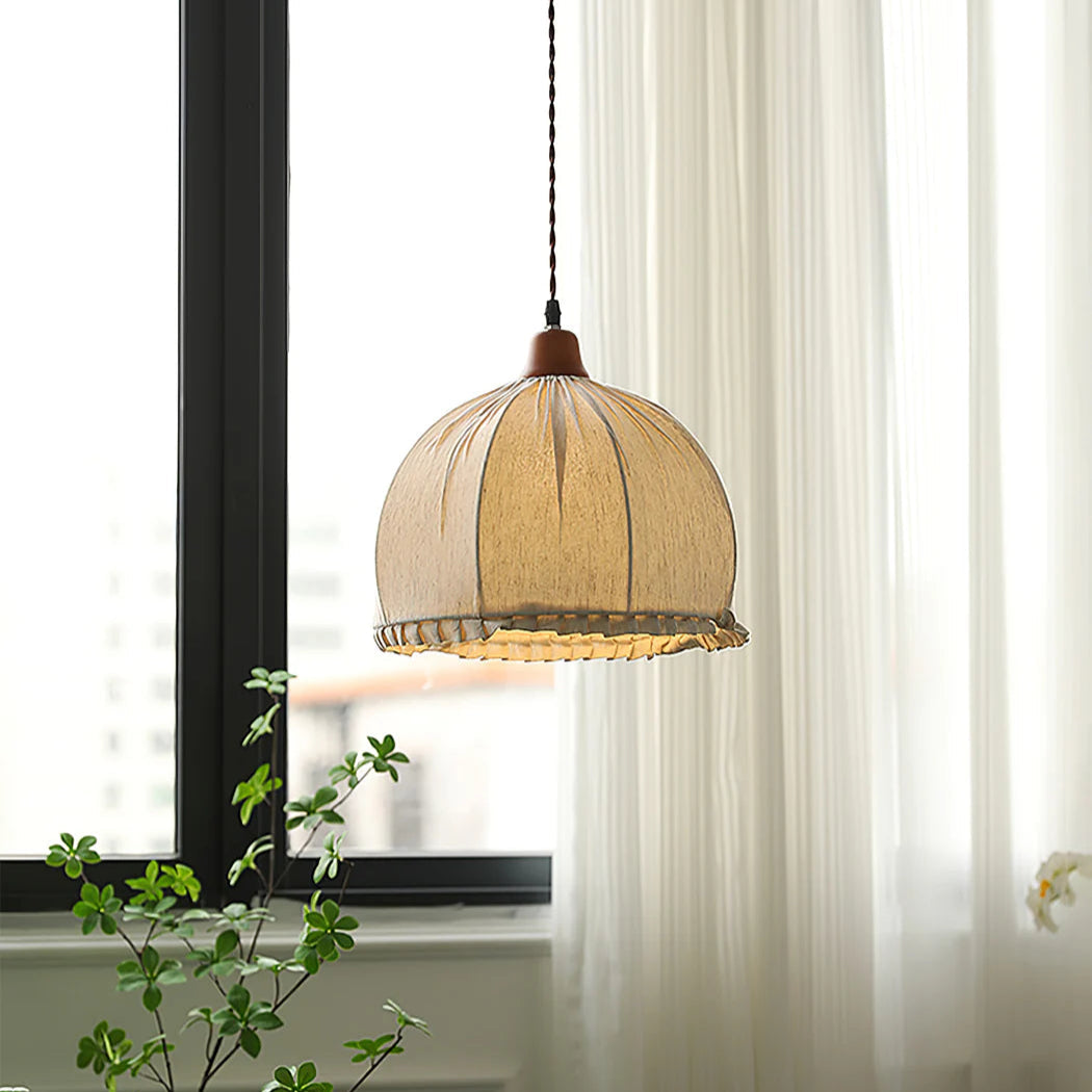 Tally Wood Japandi Linen Pendant Light 3