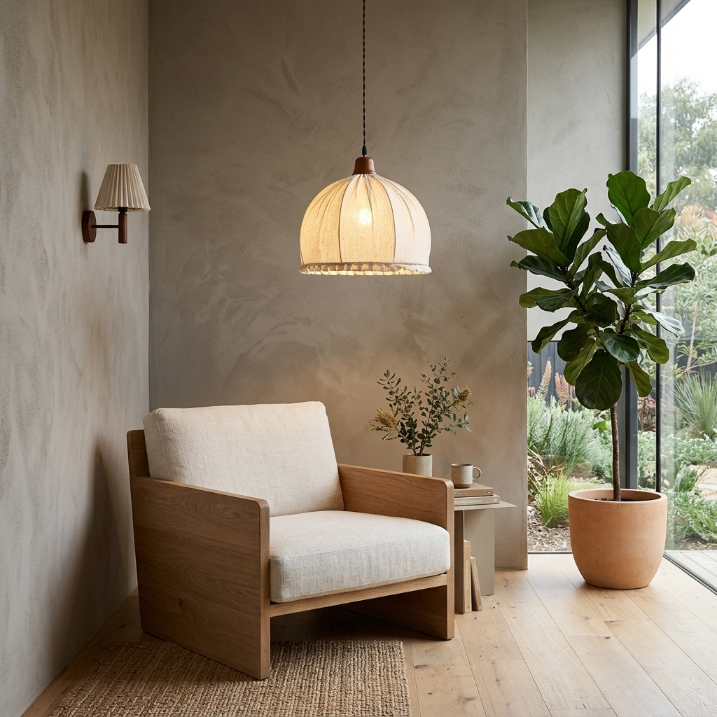 Elara Haus Kintsugi Dome – Architectural Pleated Linen Japandi Pendant