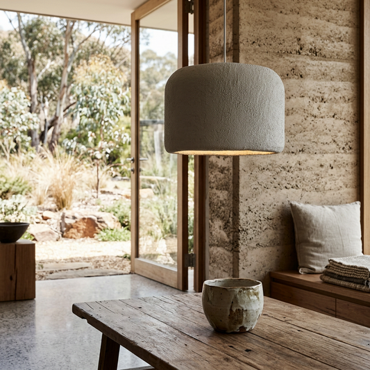 Elara Haus Kintsugi Drum – Architectural Mineral Wabi-Sabi Pendant Light