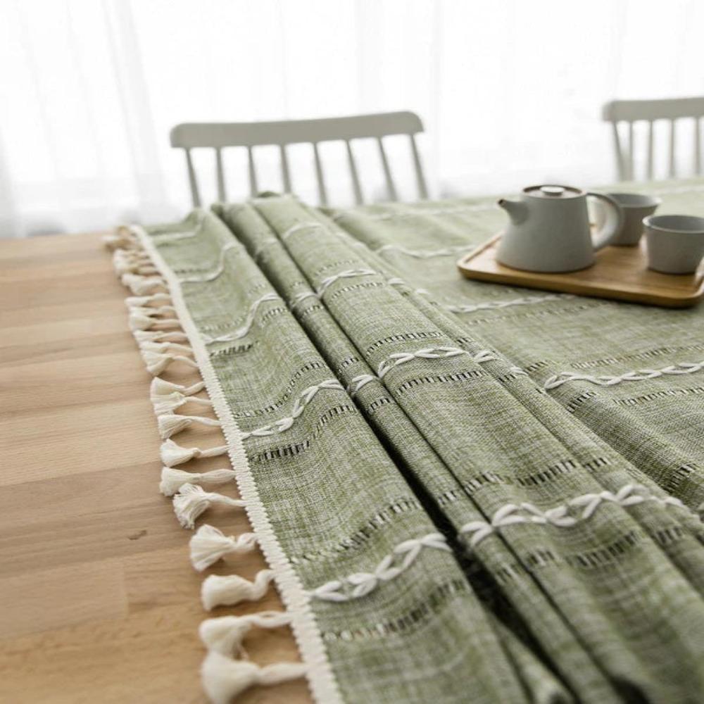 Architectural sage linen tablecloth with Kintsugi design and elegant style