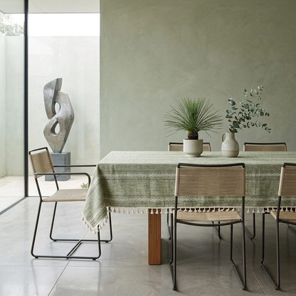 Elara Haus Kintsugi Architectural Sage Linen Tablecloth with elegant design