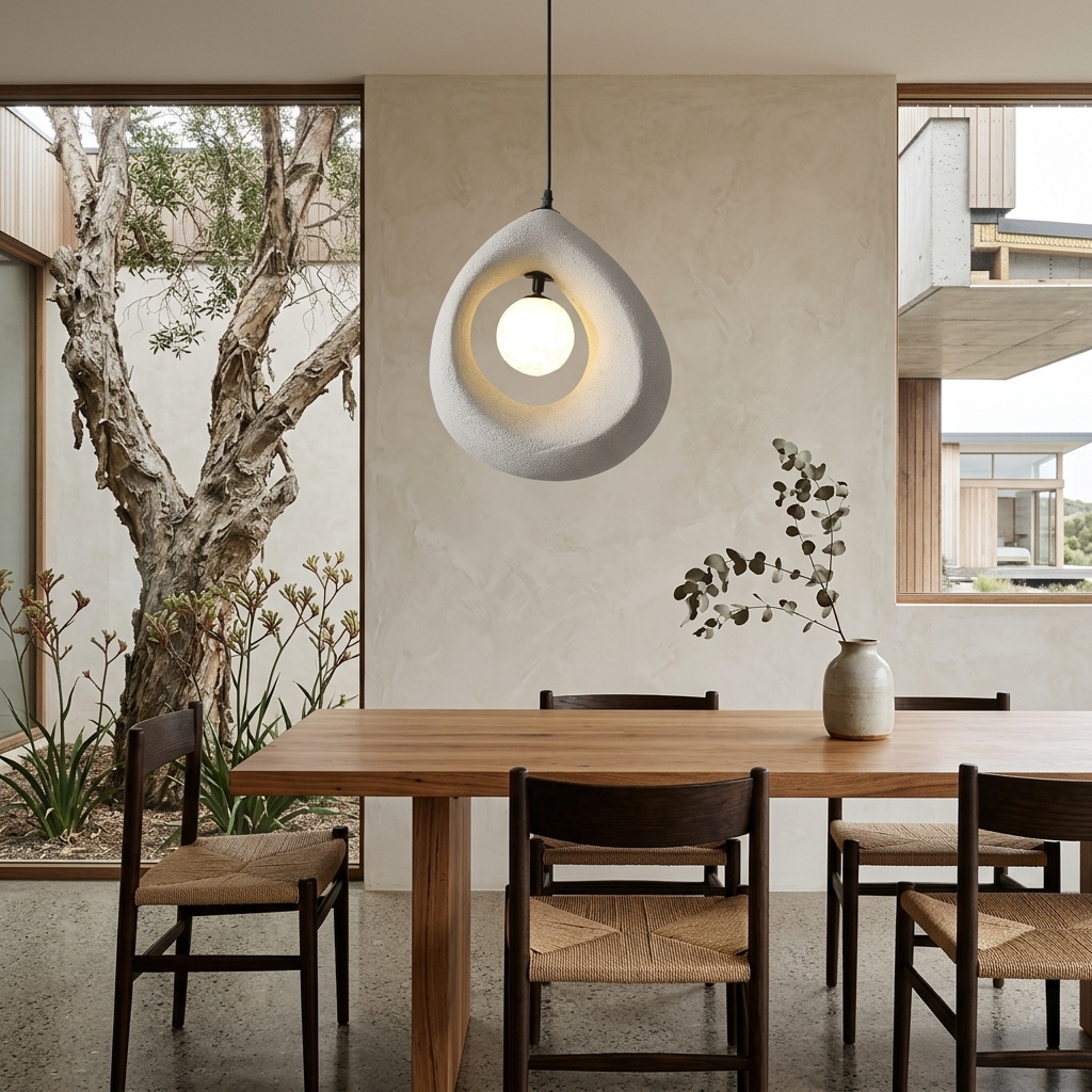 Elara Haus Kintsugi Halo – Architectural Textured Resin Japandi Pendant